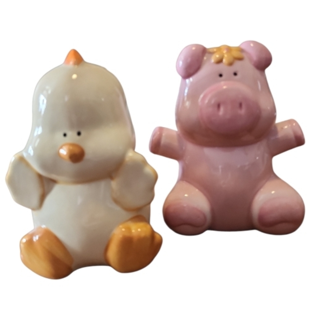 CERAMIC | Pig & Chick Piggy Coin Bank Figurines‎ Set of 2 Easter Spring | 4.5"